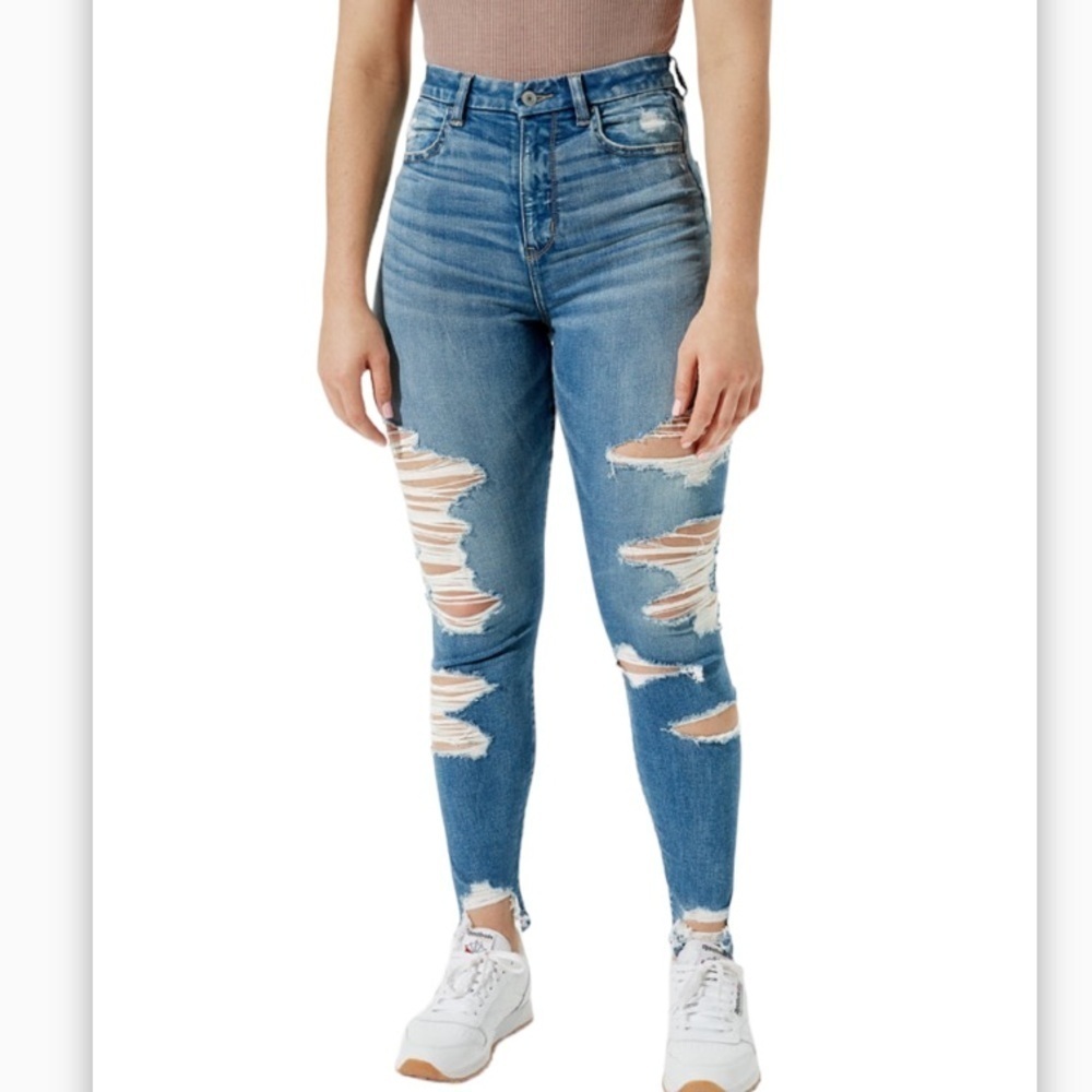AE American Eagle Curvy High-Waisted Jegging Sz 00 Distressed Skinny Jeans